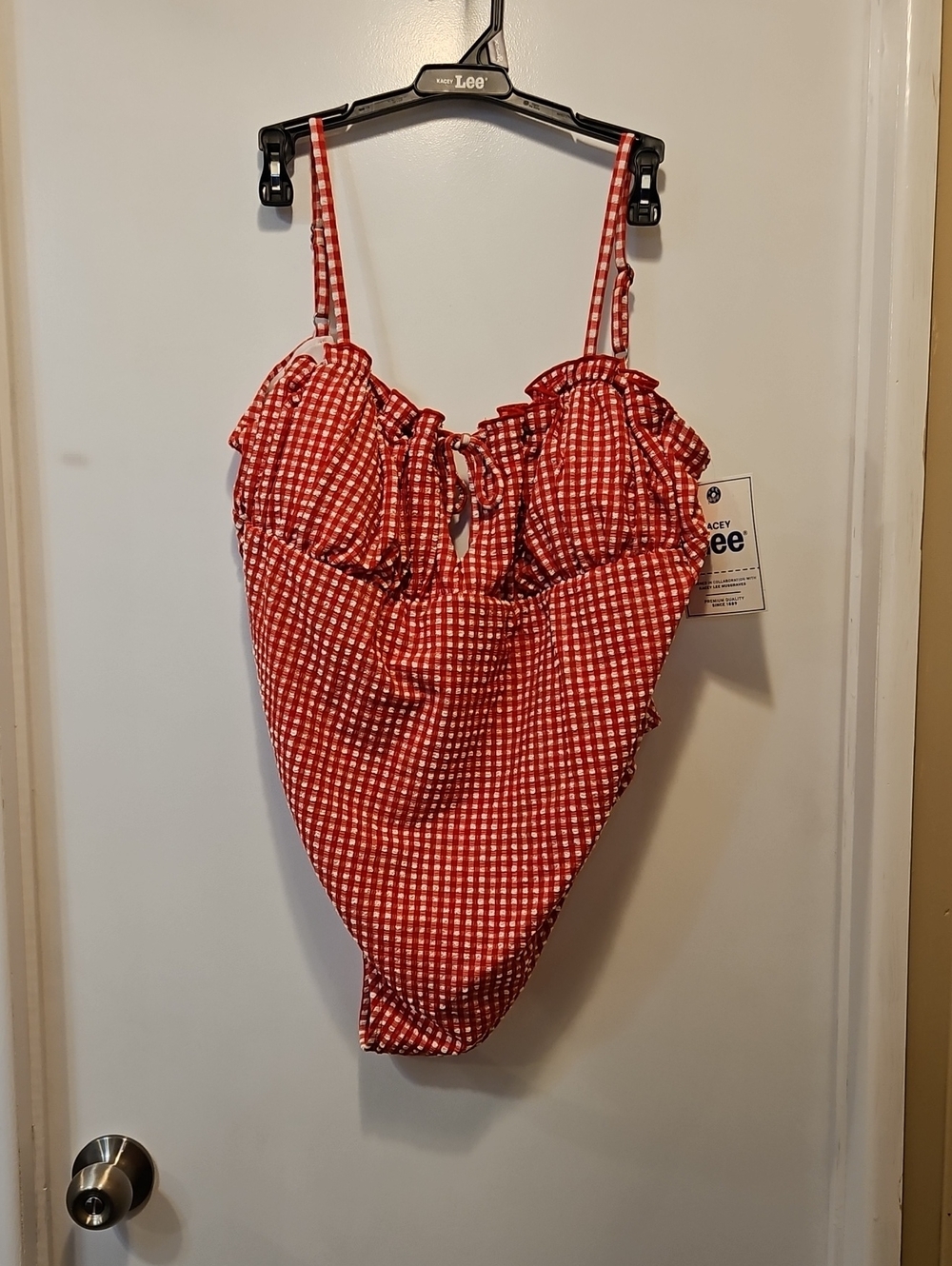 Lee Red Gingham One-Piece Swimsuit with Ruffle Bust